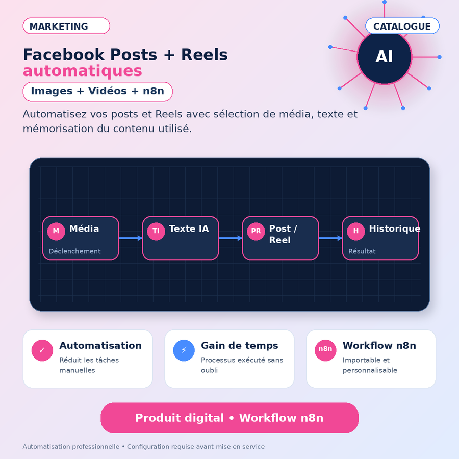 Facebook Posts + Reels — image + vidéo — Workflow n8n