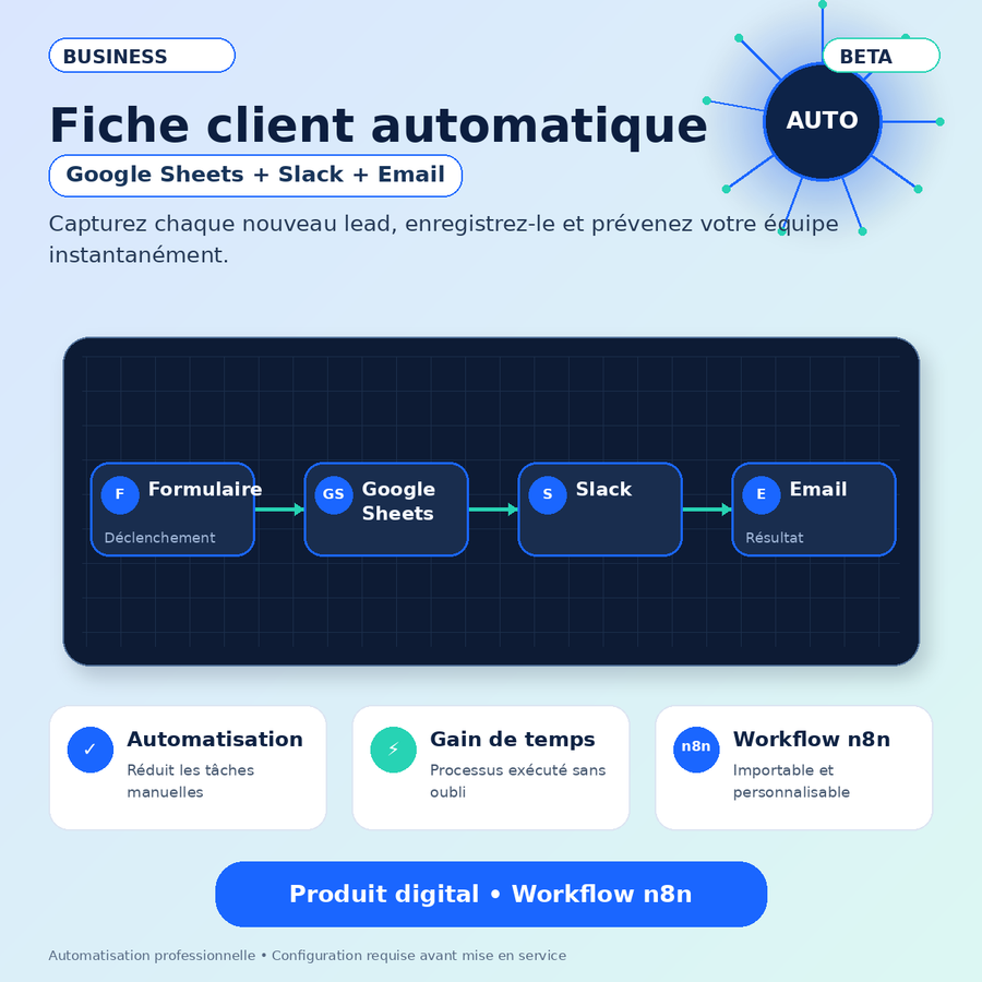Création auto fiche client Google Sheets + alerte Slack — Workflow n8n